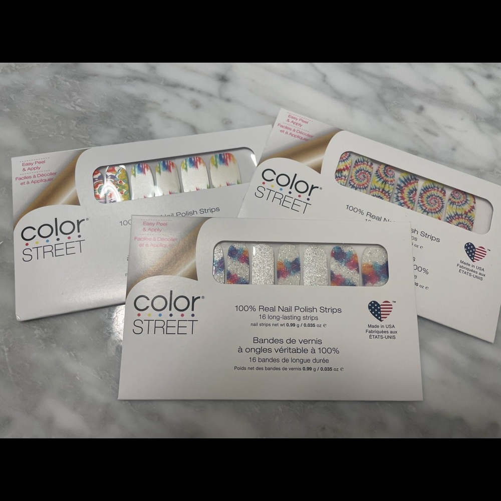 3 sets of Color Street nails 💅 rainbow tie dye